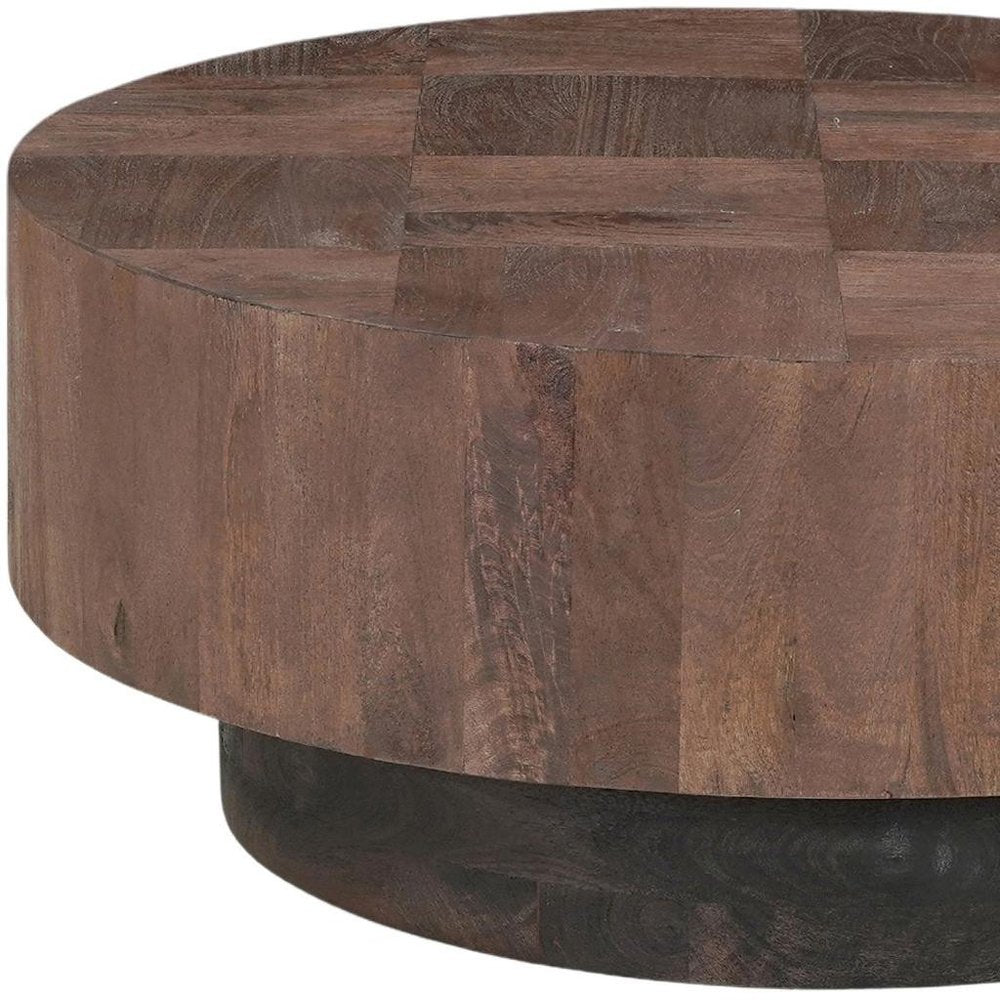 40" Dark Brown Solid Wood Round Pedestal Coffee Table HomeRoots