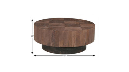 40" Dark Brown Solid Wood Round Pedestal Coffee Table