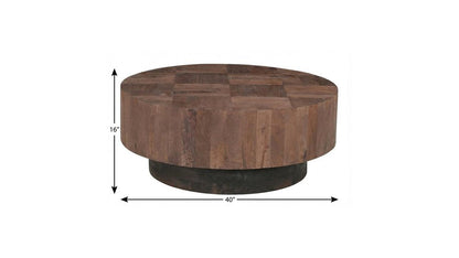 40" Dark Brown Solid Wood Round Pedestal Coffee Table HomeRoots