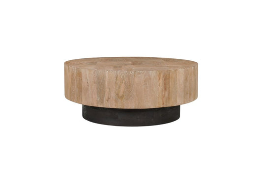 40" Natural and Dark Brown Solid Wood Round Pedestal Coffee Table