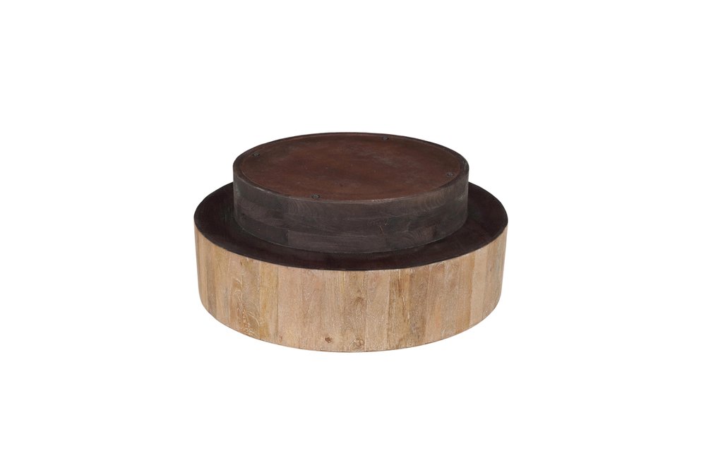 40" Natural and Dark Brown Solid Wood Round Pedestal Coffee Table HomeRoots