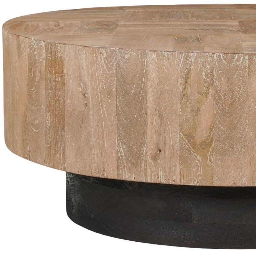 40" Natural and Dark Brown Solid Wood Round Pedestal Coffee Table HomeRoots