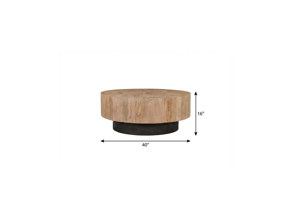 40" Natural and Dark Brown Solid Wood Round Pedestal Coffee Table — view 6