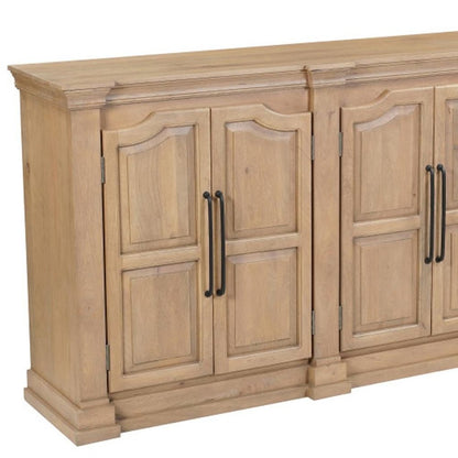 100" Brown Solid Wood Paneled Sideboard With Six Doors