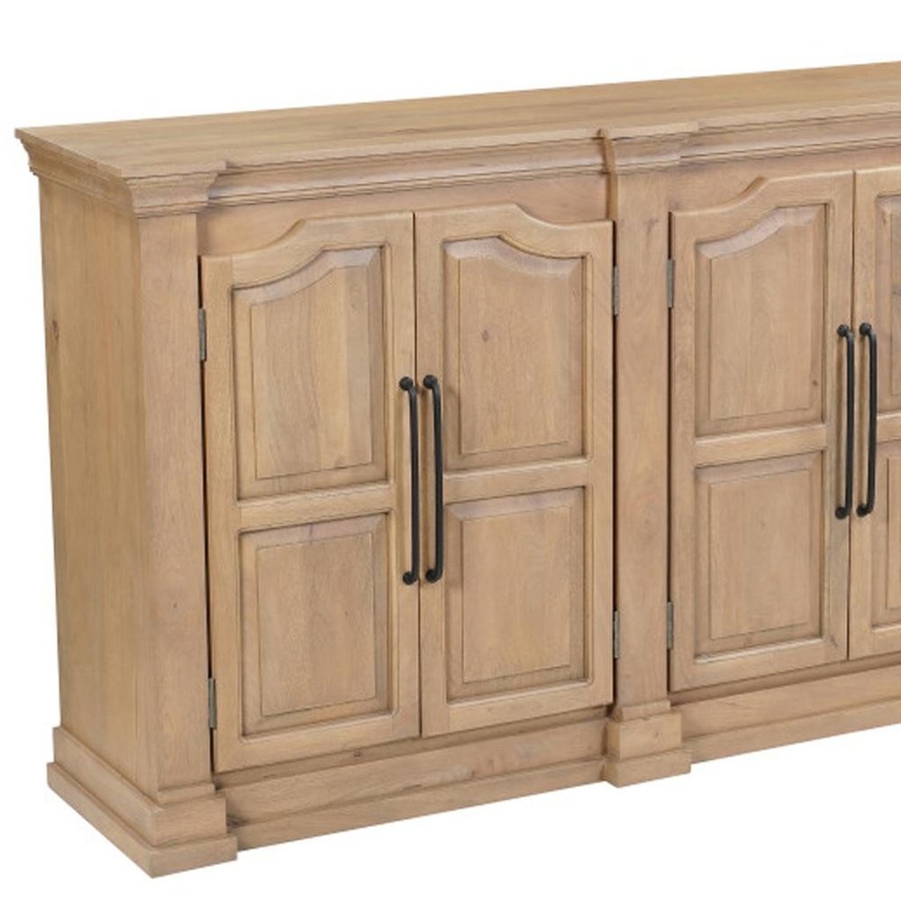 100" Brown Solid Wood Paneled Sideboard With Six Doors — view 7