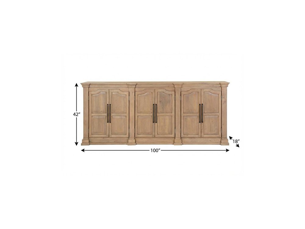 100" Brown Solid Wood Paneled Sideboard With Six Doors — view 10