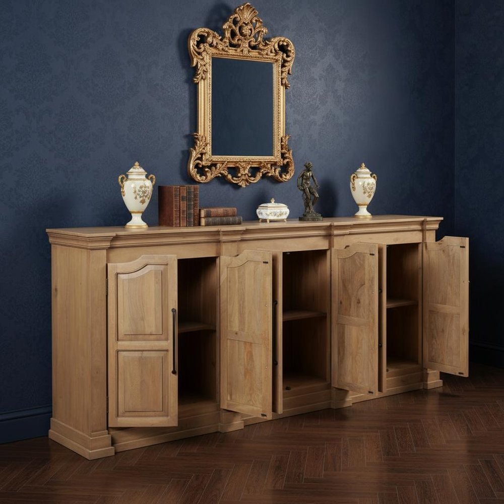100" Brown Solid Wood Paneled Sideboard With Six Doors HomeRoots