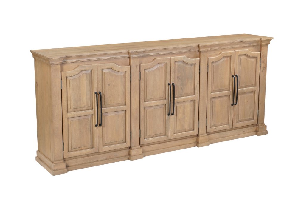 100" Brown Solid Wood Paneled Sideboard With Six Doors — view 1