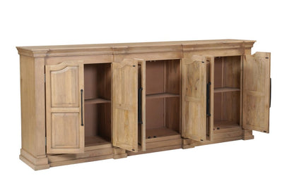 100" Brown Solid Wood Paneled Sideboard With Six Doors HomeRoots