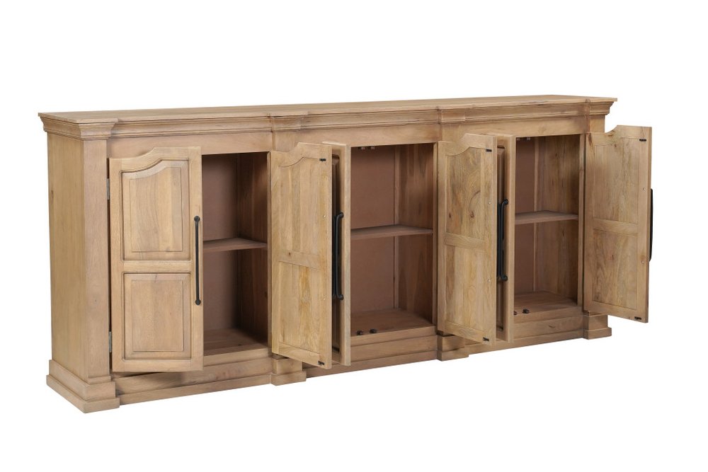 100" Brown Solid Wood Paneled Sideboard With Six Doors — view 2