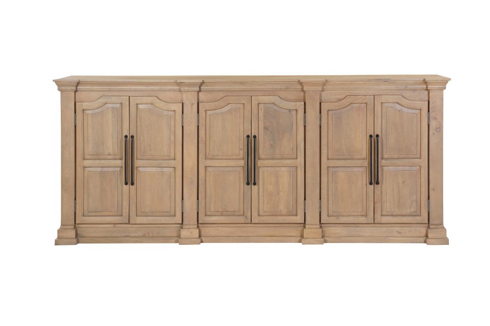 100" Brown Solid Wood Paneled Sideboard With Six Doors — view 3