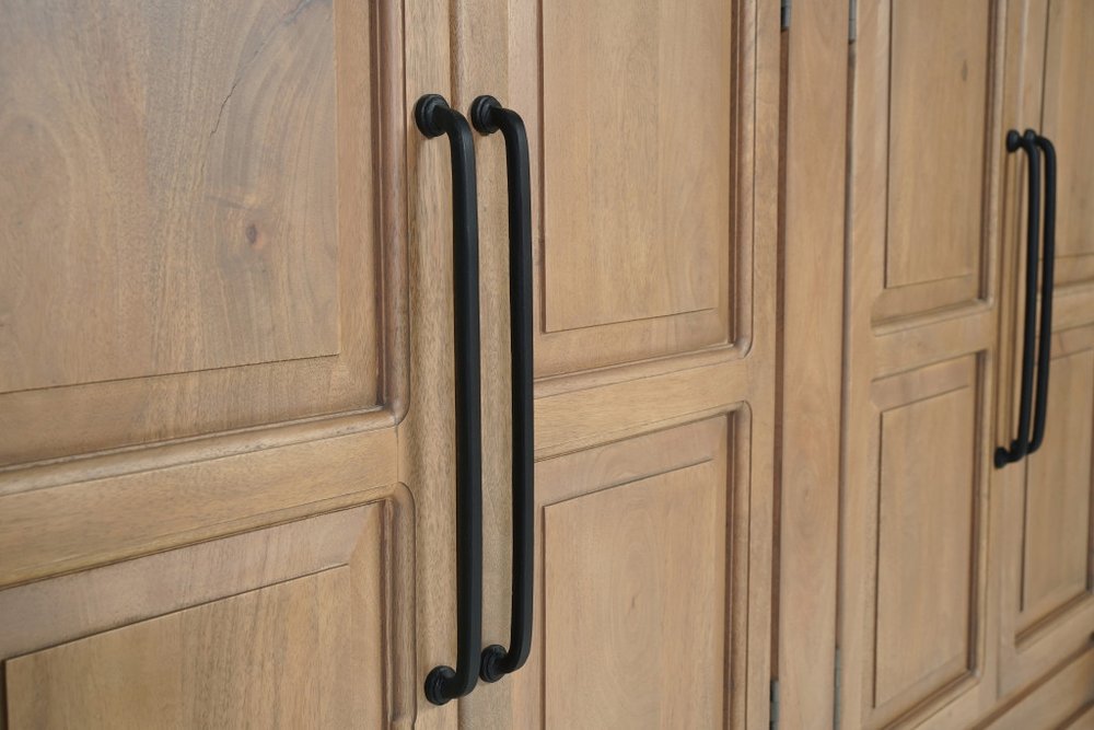100" Brown Solid Wood Paneled Sideboard With Six Doors — view 10