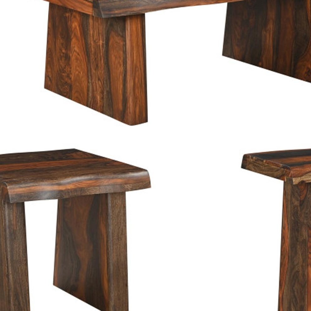 Set of Three Brown Solid Wood Sled Furniture Set — view 7