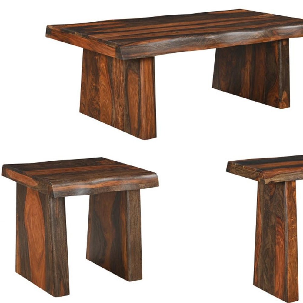 Set of Three Brown Solid Wood Sled Furniture Set — view 8