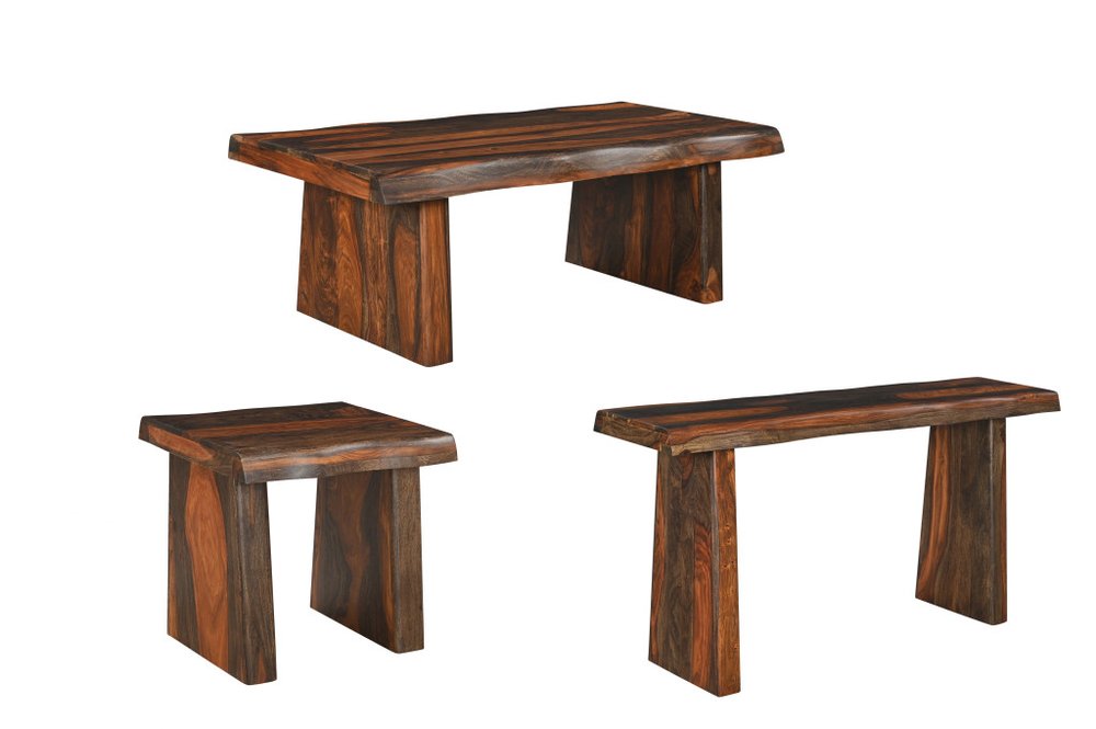 Set of Three Brown Solid Wood Sled Furniture Set — view 1