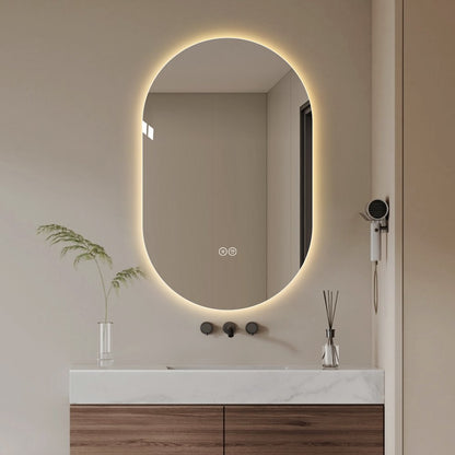 48" Oval Lighted Frameless Anti Fog Bathroom Vanity Mirror