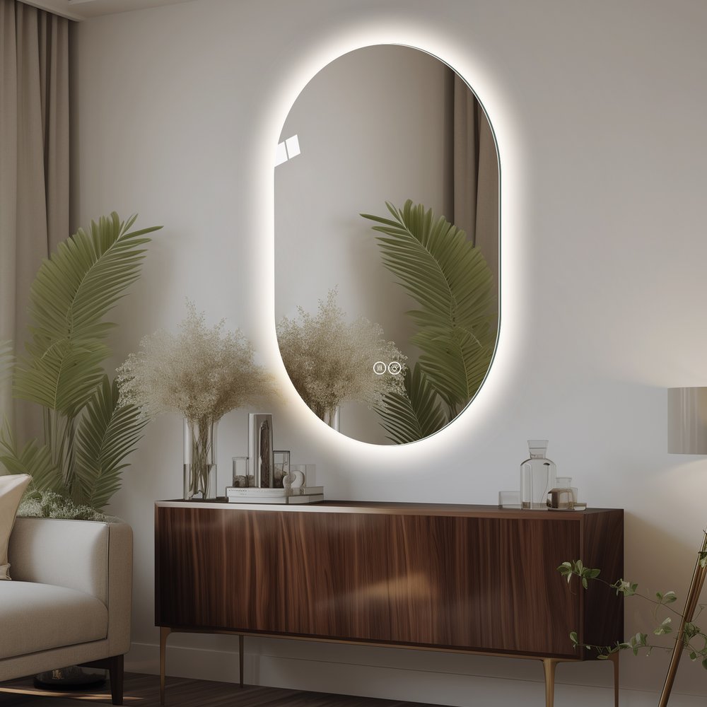 48" Oval Lighted Frameless Anti Fog Bathroom Vanity Mirror — view 4
