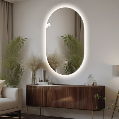 48" Oval Lighted Frameless Anti Fog Bathroom Vanity Mirror