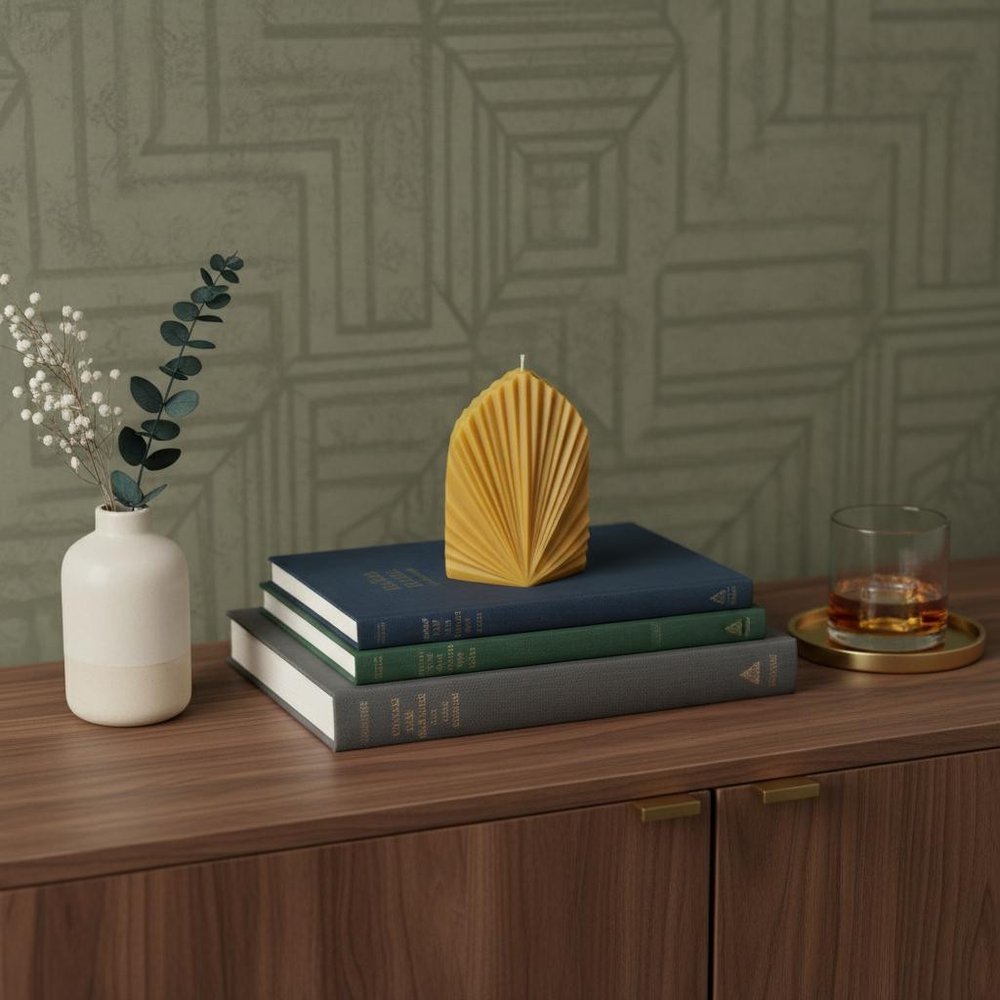 6" Gold Unscented Dimensional Palm Leaf Candle — view 4