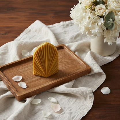 6" Gold Mahogany And Teakwood Scented Dimensional Palm Leaf Candle