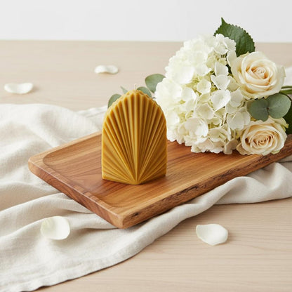 6" Gold Mahogany And Teakwood Scented Dimensional Palm Leaf Candle