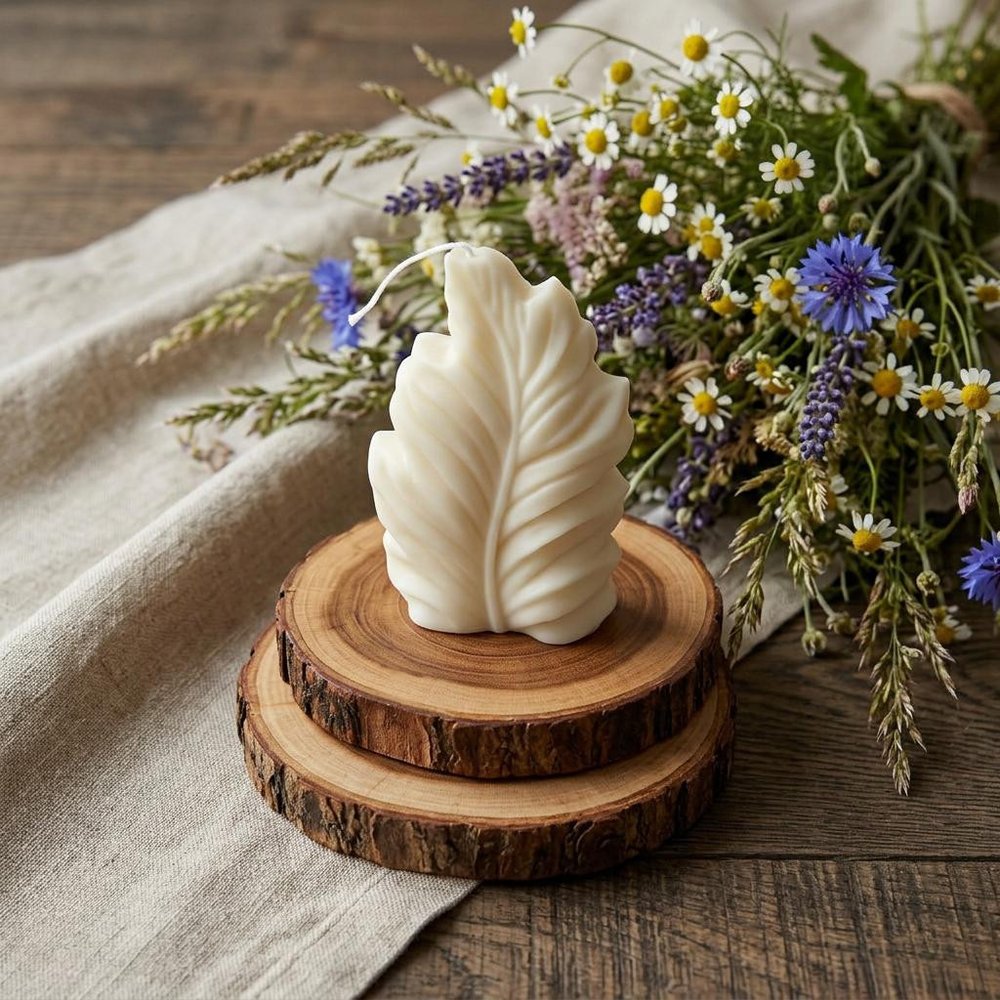 6" Ivory Honeysuckle Scented Dimensional Feather Candle Novelty Novelty