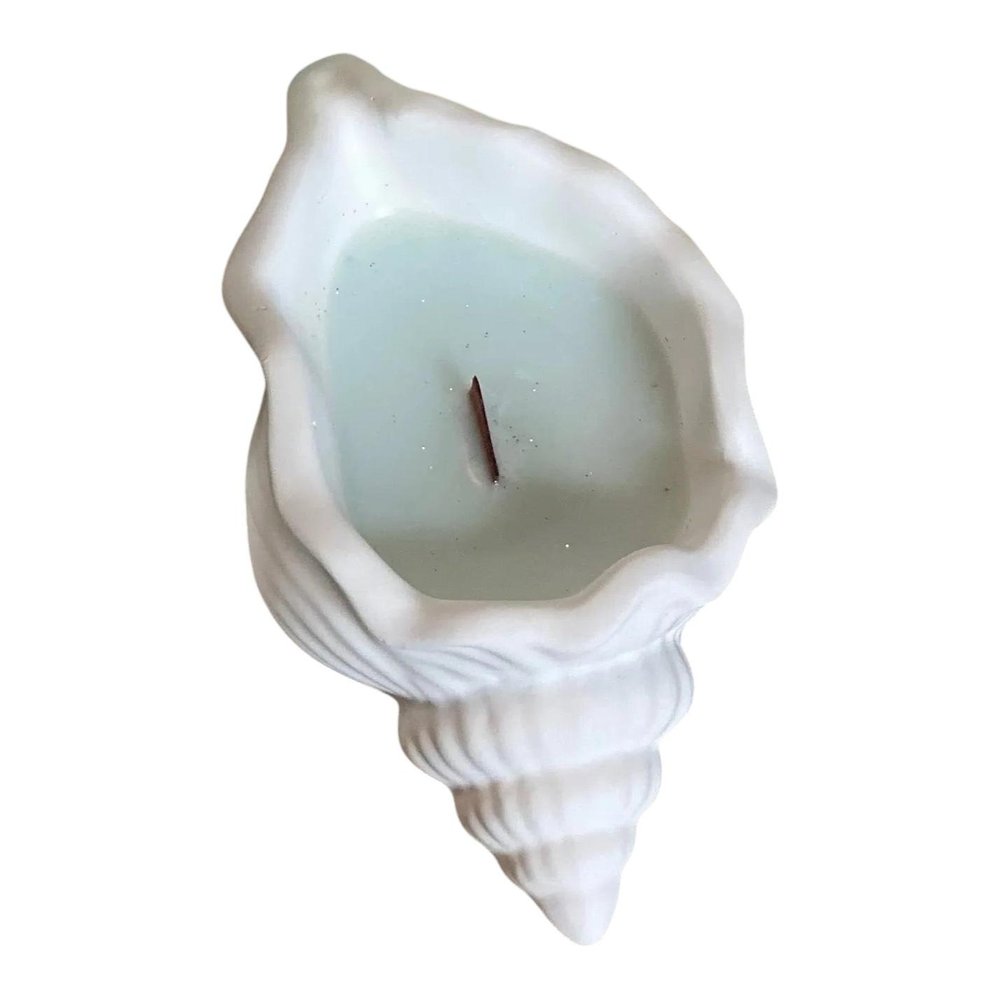 6" Light Blue Unscented Soy Wax Candle In White Resin Novelty Holder — view 6