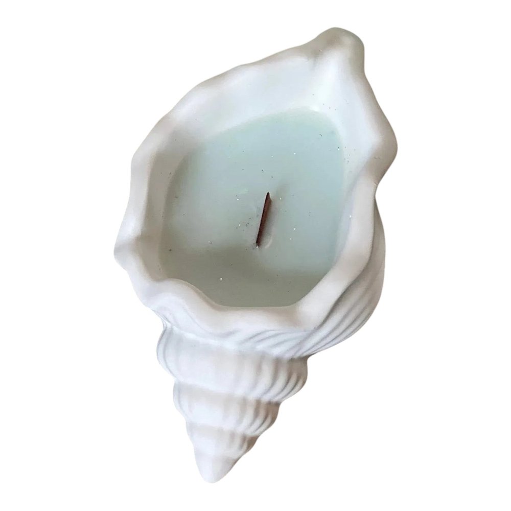6" Light Blue Sea Salt And Orchid Scented Soy Wax Candle In White Resin Novelty Holder HomeRoots
