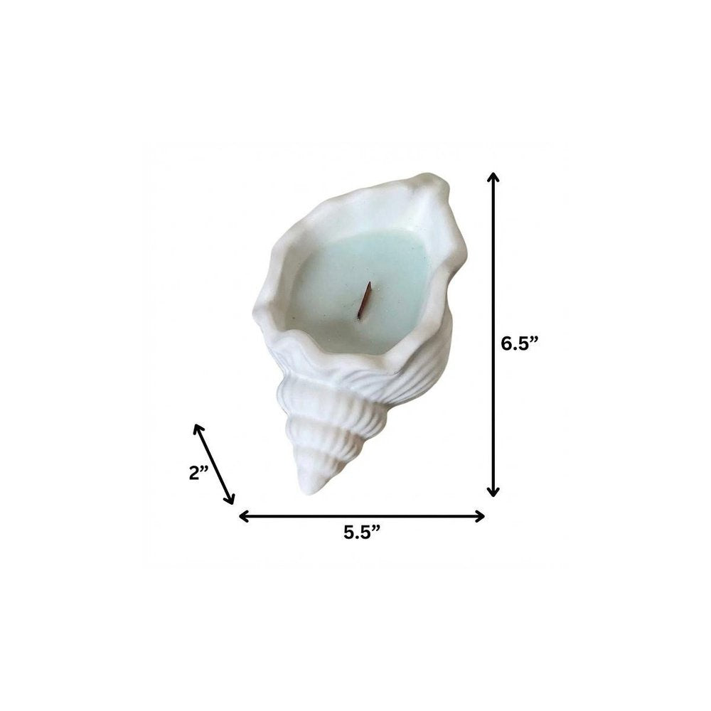 6" Light Blue Sea Salt And Orchid Scented Soy Wax Candle In White Resin Novelty Holder HomeRoots