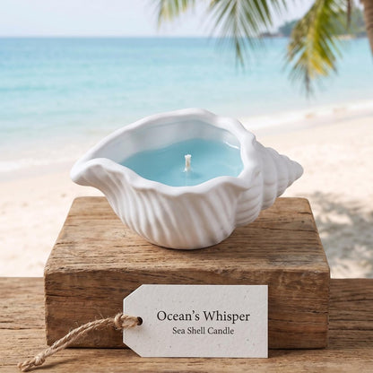 6" Light Blue Sea Salt And Orchid Scented Soy Wax Candle In White Resin Novelty Holder HomeRoots