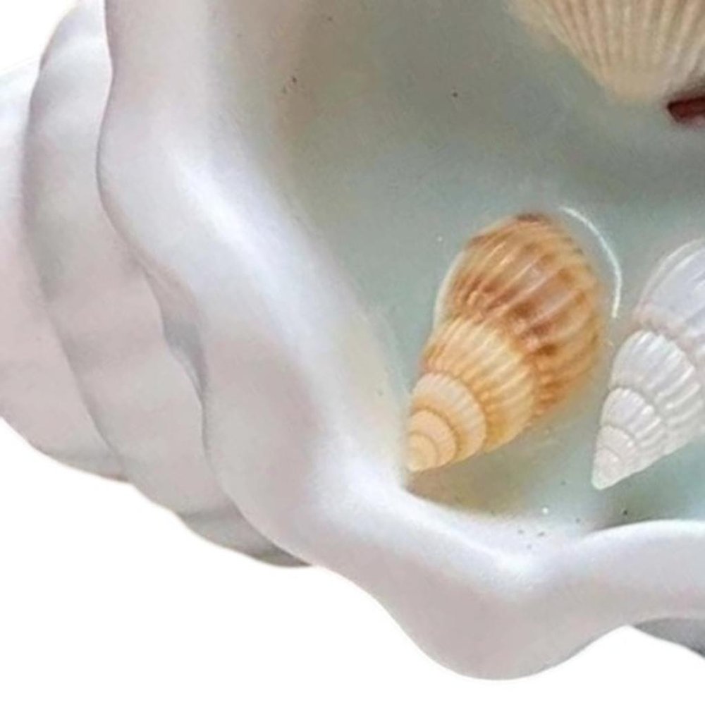 6" Light Blue Sea Salt And Orchid Scented Candle In White Resin Novelty Holder With Shells — view 4