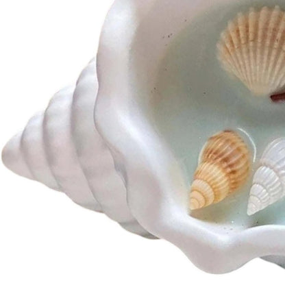 6" Light Blue Sea Salt And Orchid Scented Candle In White Resin Novelty Holder With Shells HomeRoots
