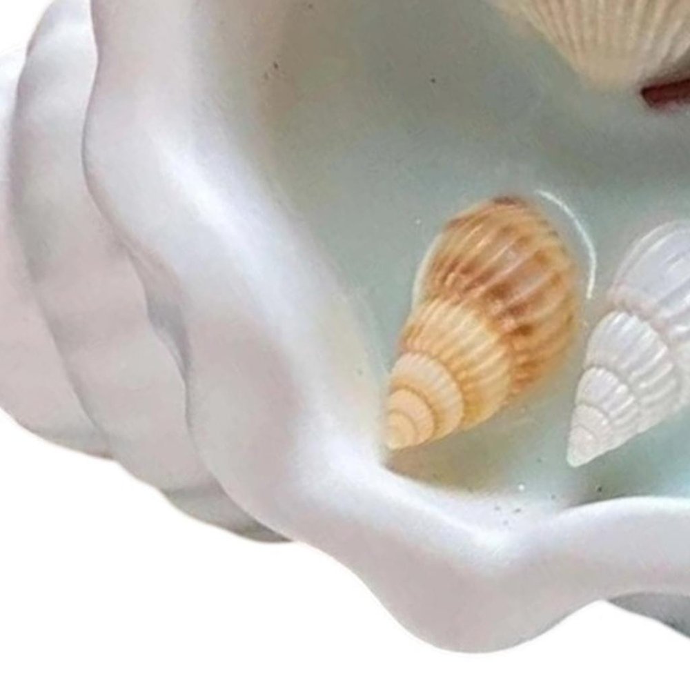 6" Light Blue Sea Salt And Orchid Scented Candle In White Resin Novelty Holder With Shells — view 14