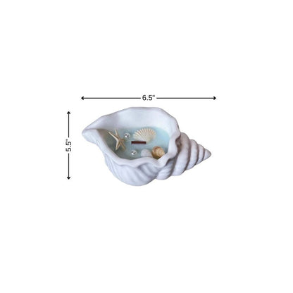 6" Light Blue Sea Salt And Orchid Scented Candle In White Resin Novelty Holder With Shells HomeRoots