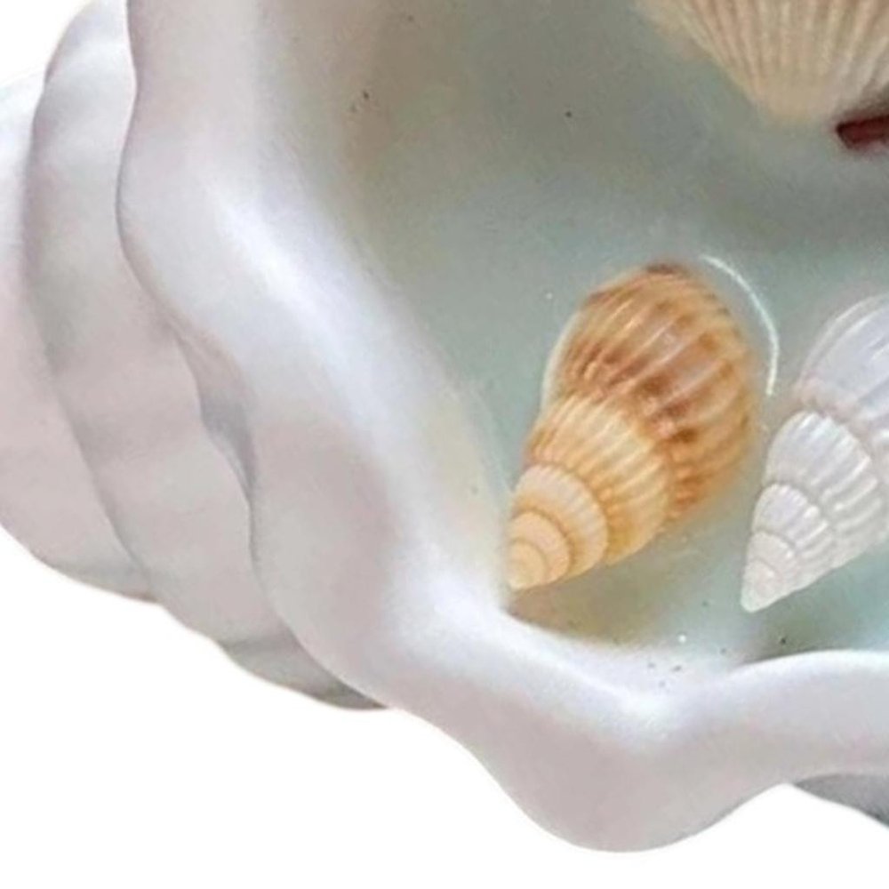 6" Light Blue Sea Salt And Orchid Scented Candle In White Resin Novelty Holder With Shells HomeRoots