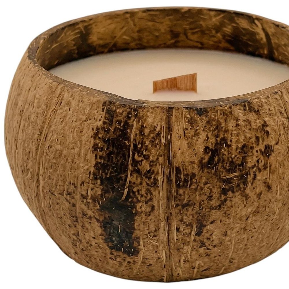 4" Ivory Unscented Candle In Brown Coconut Shell Holder — view 1