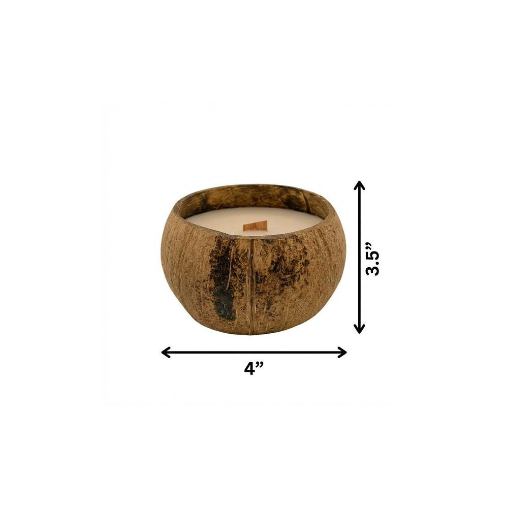 4" Ivory Unscented Candle In Brown Coconut Shell Holder — view 2
