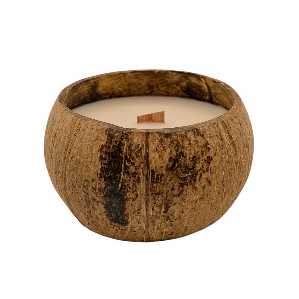 4" Ivory Lavender And Sage Scented Candle In Brown Coconut Shell Holder — view 8