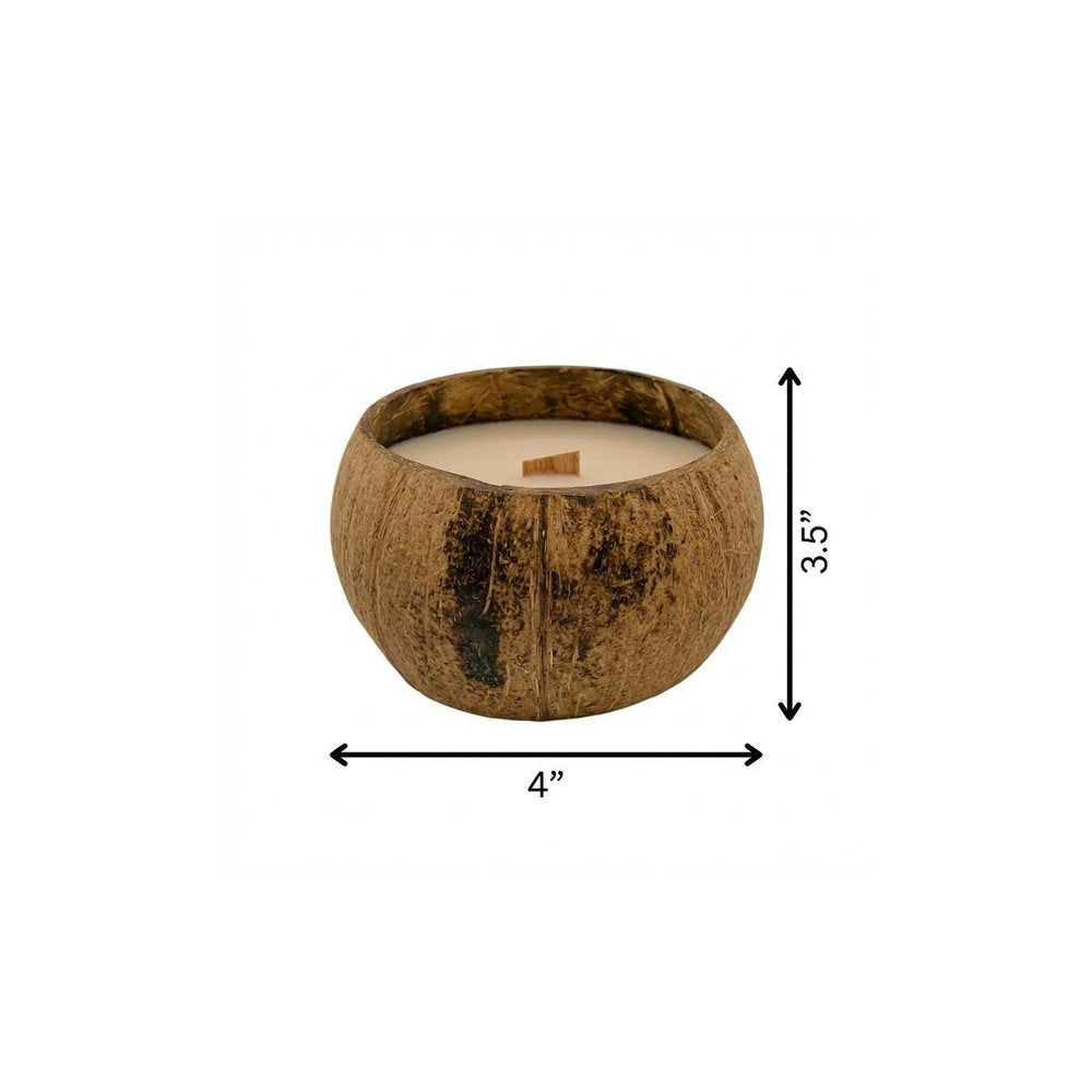 4" Ivory Lavender And Sage Scented Candle In Brown Coconut Shell Holder — view 3