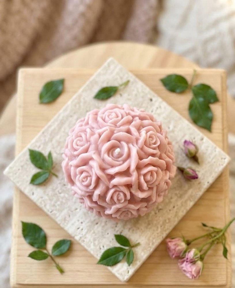 3" Pink Vanilla Scented Dimensional Blossom Candle Round Novelty — view 1