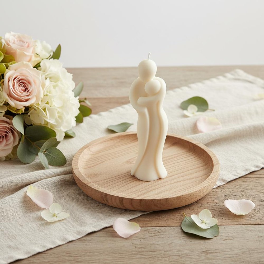 2" White Creamy Vanilla Scented Mother And Child Dimensional Candle — view 1