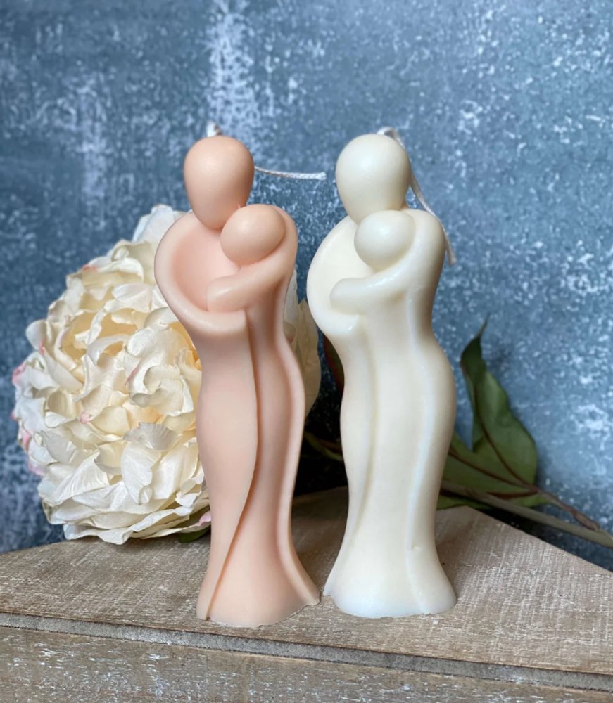 2" White Creamy Vanilla Scented Mother And Child Dimensional Candle HomeRoots