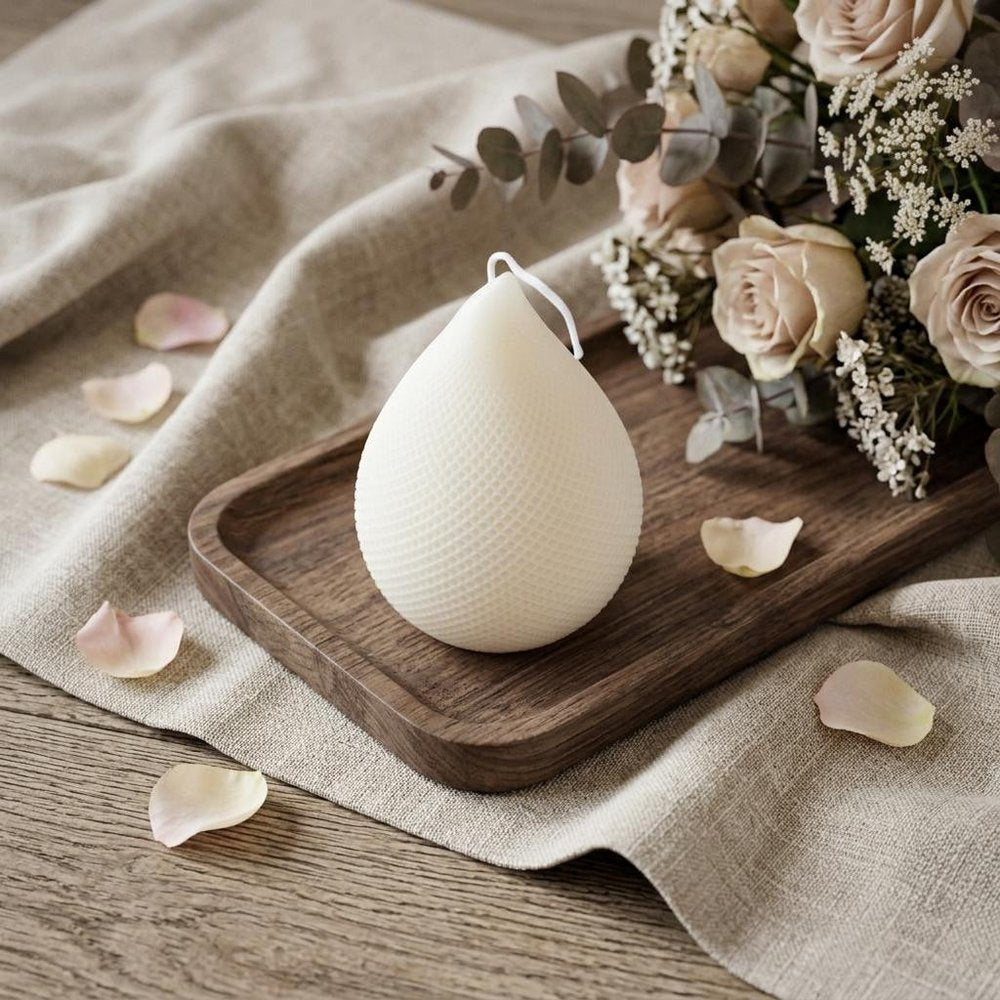 5" Ivory Black Ice Scented Dimensional Teardrop Candle Novelty Novelty HomeRoots