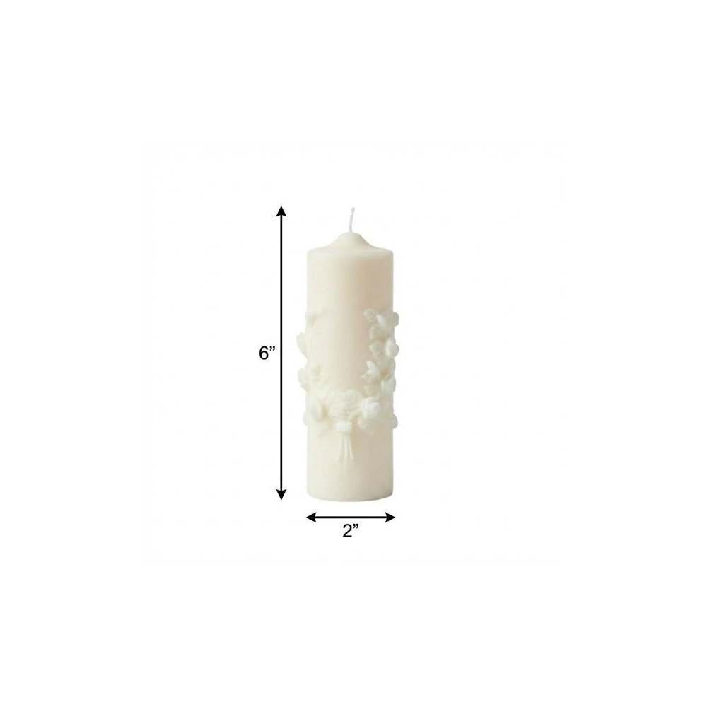 2" Ivory White Tea Scented Candle Round Pillar HomeRoots