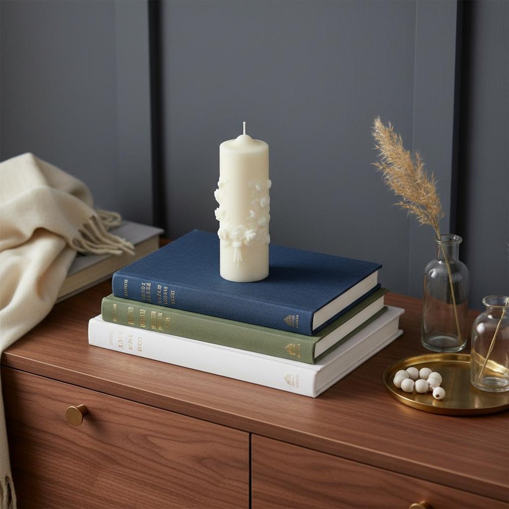 2" Ivory White Tea Scented Candle Round Pillar — view 1