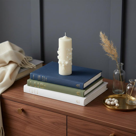 2" Ivory White Tea Scented Candle Round Pillar HomeRoots
