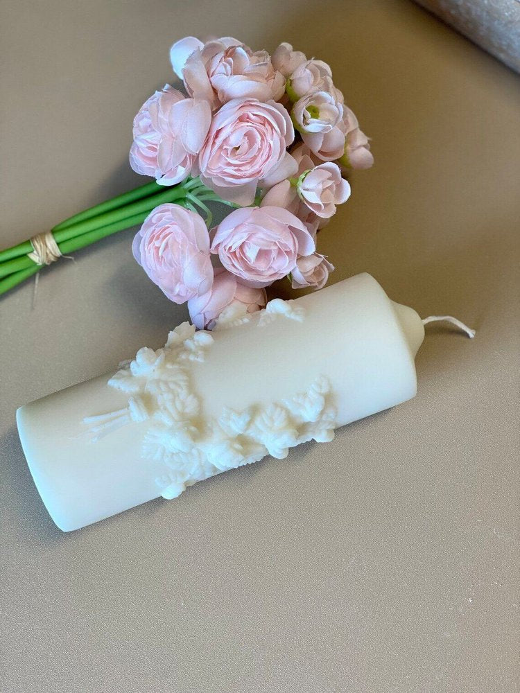 2" Ivory White Tea Scented Candle Round Pillar HomeRoots