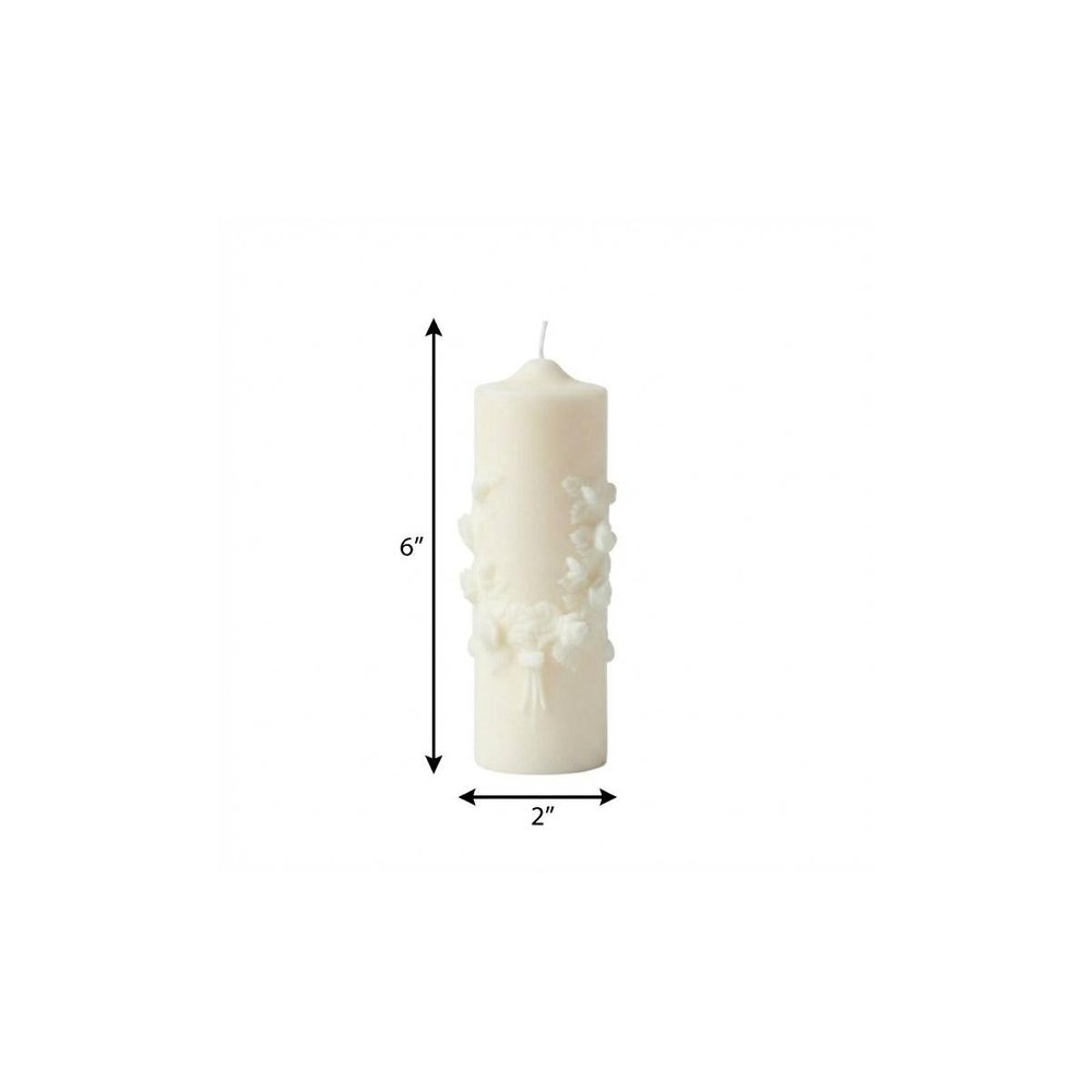 2" Ivory White Tea Scented Candle Round Pillar HomeRoots