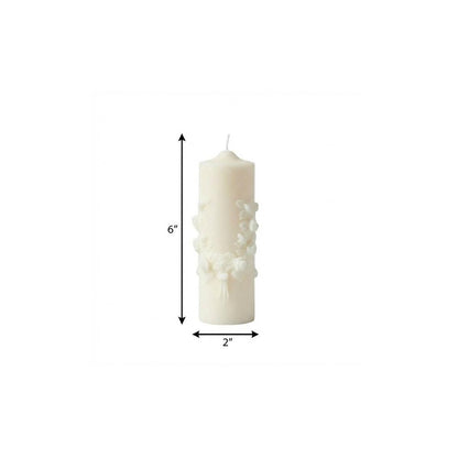 2" Ivory White Tea Scented Candle Round Pillar HomeRoots