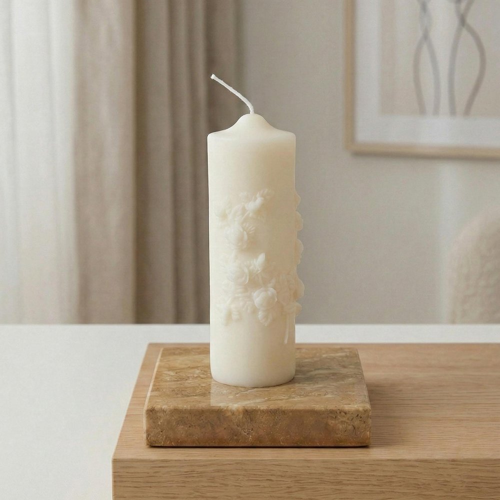 2" Ivory White Tea Scented Candle Round Pillar HomeRoots